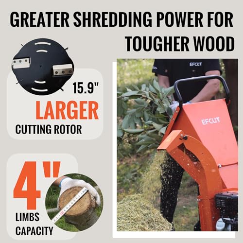 C40 Wood Chipper 4" inch Max Diameter Capacity 9 HP 274cc Gas Powered Engine Heavy Duty Shredder Mulcher - size: Max: 4" - C40
