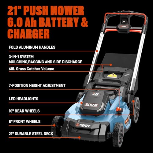 SENIX 60 Volt Max* 21-Inch 3-in-1 Cordless Push Lawn Mower - size: 21in with 6Ah Battery