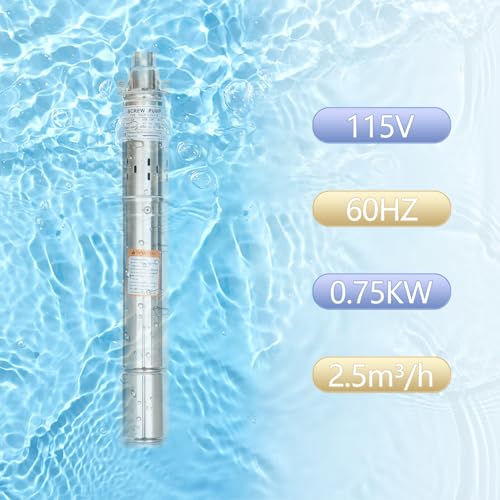 Deep Well Pump, Electric Submersible Bore Hole Deep Well Pump Stainless Steel Submersible Well Pumps Agricultural Irrigation Pump for Villages, Homes, Farms (115V 0.75KW 1HP 2.5M³/H 102M/334.65FT) - style: 115V 0.75KW 1HP 2.5M³/H 102M/334.65FT