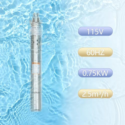 Deep Well Pump, Electric Submersible Bore Hole Deep Well Pump Stainless Steel Submersible Well Pumps Agricultural Irrigation Pump for Villages, Homes, Farms (115V 0.75KW 1HP 2.5M³/H 102M/334.65FT) - style: 115V 0.75KW 1HP 2.5M³/H 102M/334.65FT