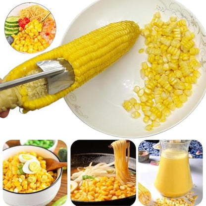 2025 NEW Long Handle Stainless Steel Corn Stripping Tool, Corn Cob Stripper,Corn Cutter, Corn Peeler,Easy Clean Corn Peeler Corn Cob Stripper Tool (2PC)