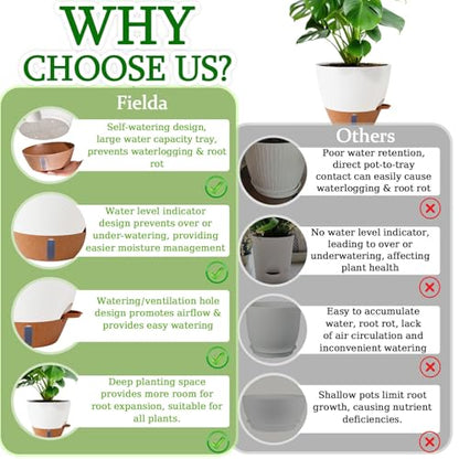 2 Pack 10 inch Plant Pots, Plastic Self Watering Planters - color: White, size: 10 inches