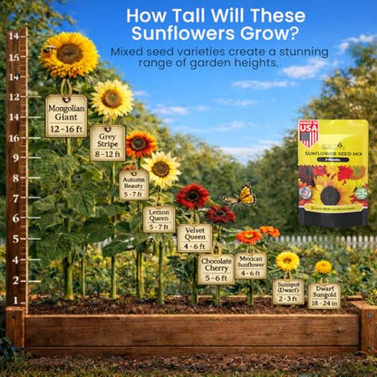 NatureZ Edge 5200+ Sunflower Seeds for Planting Bulk Variety Pack, Get More Sunflower Seeds to Plant, from Dwarf Sunflowers to Giant Sunflower Seeds, Includes Mammoth Sunflower Seeds, Non-GMO - size: 8 oz- 5200 Seeds