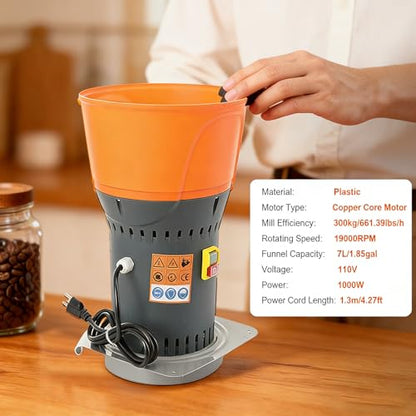 Grain Mill Corn Grinder, 1000W Electric Feed Ginder Mill 7L - size: 7L Round