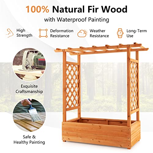 S AFSTAR Raised Garden Bed with Arch Trellis, Wood Planter Box with Hanging Roof, Side Trellis, 4 Drainage Holes, Above Ground Elevated Garden Bed for Outdoor Climbing Plants Vines Patio - size: 43.5"L x 17.5"W x 44.5"H