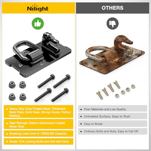 Nilight Tractor Bucket Grab Hook with Tie-Down Ring & Back Plate - color: Black, size: Hooks w/ Ring