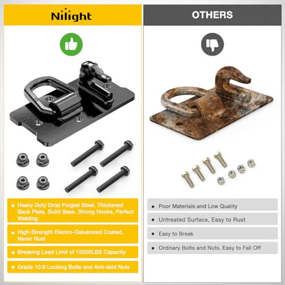 Nilight Tractor Bucket Grab Hook with Tie-Down Ring & Back Plate - color: Black, size: Hooks w/ Ring