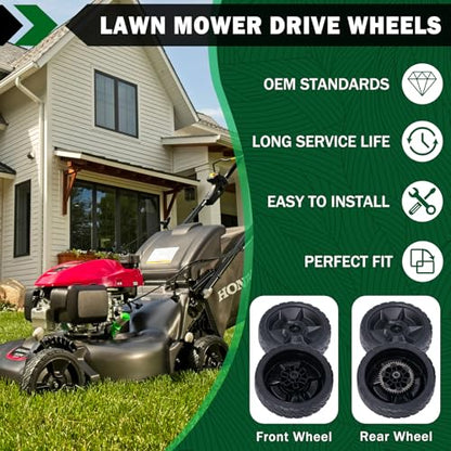 CheeMuii 4Pcs HRN216 Lawn Mower Rear & Front Wheels for Honda HRN216 Mower | 2 Rear Wheel Replace for 42710-VR8-N00ZA & 2 Front Wheel Replace for 44710-VR8-N00ZA Compatible with Honda HRN216 Lawn Mower - color: Black-8IN-2REAR+2FRONT(HRN216)