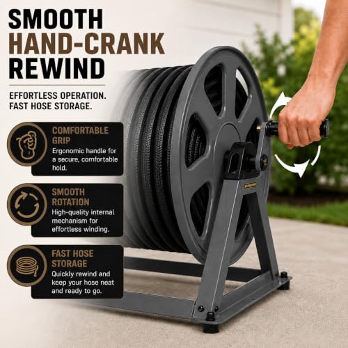 Dual Floor and Wall Mounted Garden Hose Reel, Holds 200ft of Water Hose, Heavy Duty Metal Hose Reel, Space Saving Hose Reel Organizer for Yard, Garage & Shed (Graphite) - color: Graphite