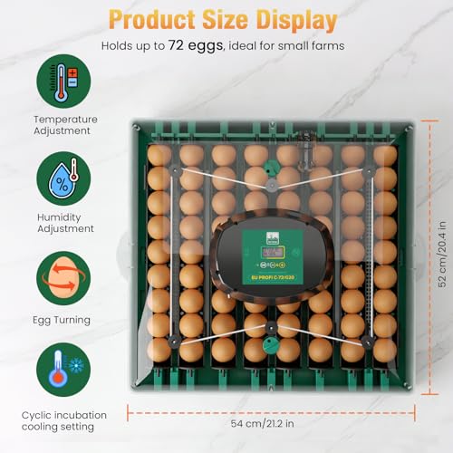 Egg Incubator for Chicken Eggs, Max 72 Egg Incubator with Auto Turner