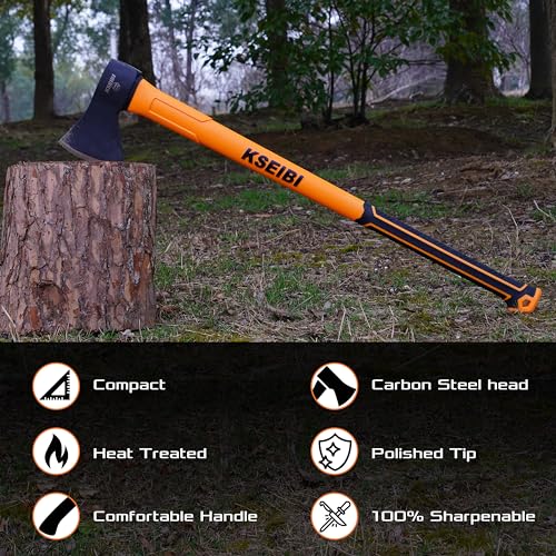 KSEIBI 36-Inch Splitting Axe - Forged Carbon Steel, Wood Chopper & Kindling Axe for Chopping, Heavy-Duty Maul with Ergonomic Fiberglass Handle, Shock Reduction, Anti-Slip Grip - style: 36-inch Chopping Axe