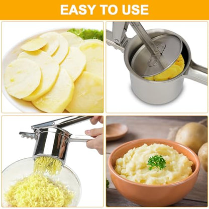 Potato Ricer 15oz, Heavy Duty Stainless Steel Potato Masher and Ricer for Mashed Potatoes,with 3 Interchangeable Discs, Potato Press Kitchen Tool for Mashed
