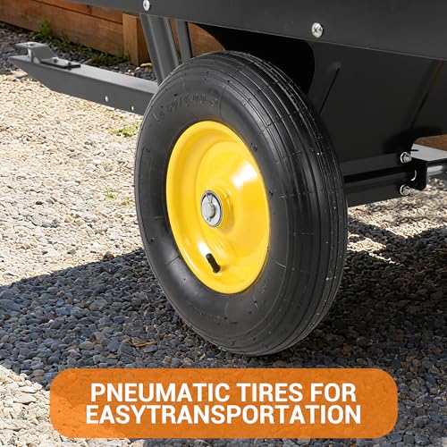 Heavy Duty ATV Trailer Tow Behind Steel Dump Cart 750LBS Capacity, 15 Cu. Ft Garden Utility Trailer with Removable Sides & Rear Hitch, Reinforced Steel Frame, for Riding Lawn Mower Tractor - color: Black + Yellow