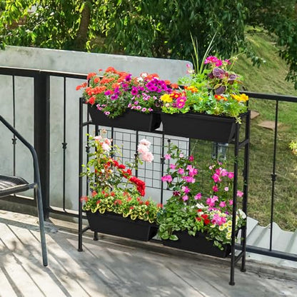 OYEAL Raised Garden Bed 32" Tall Elevated Planter Boxes with Trellis & Legs, Vertical Herb Garden Planter Outdoor for Gardening, Vegetables, Flowers, Herbs, Backyard, Black - color: Black