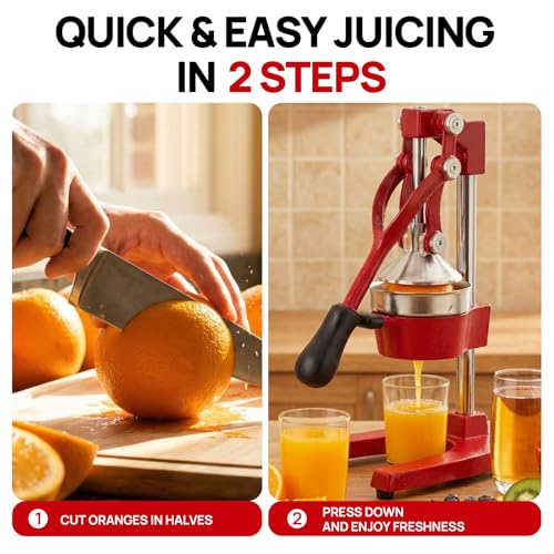 Cast Iron Juicer, Heavy Duty Manual Citrus Juicer - color: Red