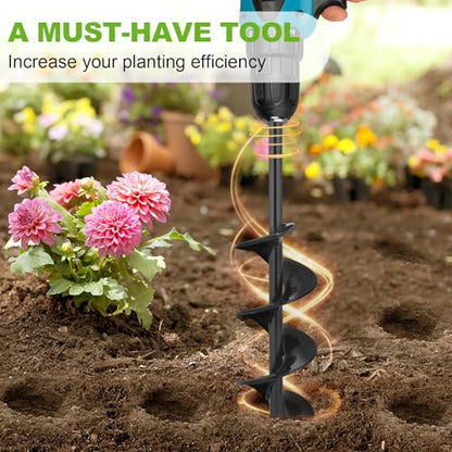 2 Pack Garden Auger Spiral Drill Bit Set - 3 x 12 Inch & 1.6 x 9 Inch with Garden Gloves, Planting Bulb, Bedding Plants, Digging Weeds Roots, Post Umbrella Hole Digger for 3/8" Hex Drive Drill - size: 1.6" x 9"-Black + 3" x 12"-Black with Gloves