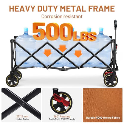 Timber Ridge 51.2'' Extended Collapsible Wagon Cart with Brakes - color: Orange, size: 400L
