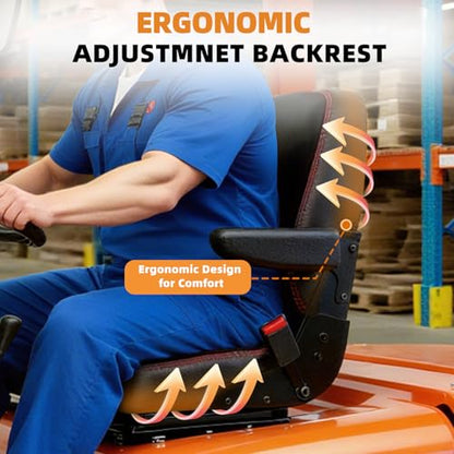 Universal Forklift Seat, Fold Down Tractor Seat with Adjustment Armrest, Safety Belt and Operator Position Switch, Excavator Skid Loader Backhoe Dozer Telehandler