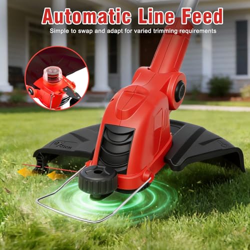 21V Weed Wacker Cordless, 12 Inch Weed Eater Battery Powered with 2 X 4.0Ah - color: Red