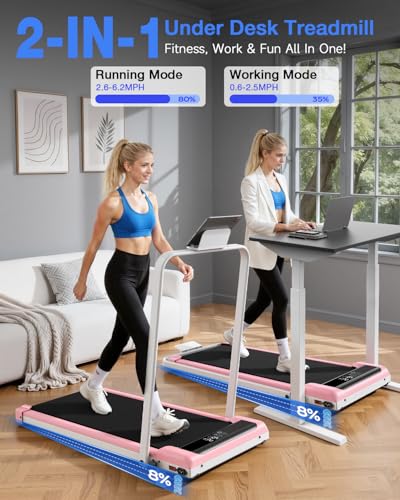 Incline Walking Pad with Incline 8% & 2.5HP, Quiet Under Desk Treadmill≤35DB for Home Office, Upgraded Portable Treamill with High 350LB Capacity, Portable Treadmill with LED Display & Remote Control - color: Light Pink