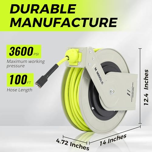 MINGLE Retractable Pressure Washer Hose Reel, 1/4" × 100ft - size: 100 FT