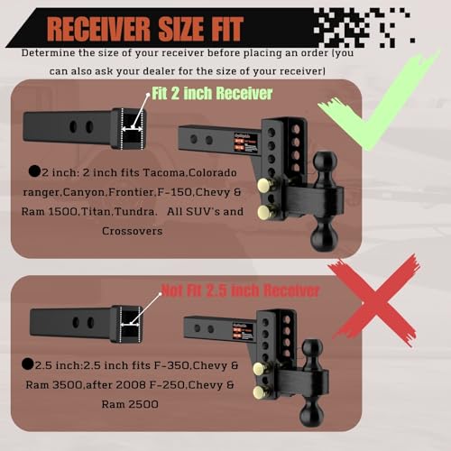 2" Adjustable Trailer Hitch, Dual Ball Hitch, 4 inch Rise/Drop - size: 4 inch