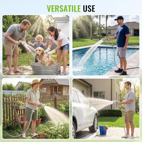 Retractable Garden Hose Reel 1/2"x100ft Wall Mount with 10-Function Nozzle - color: White