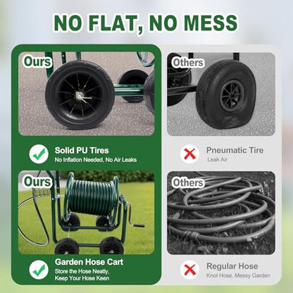 VINGLI 300FT 4-Wheel Garden Hose Reel Cart with Storage Basket, Portable Residential Hose Reel Cart, Lawn Watering, for Garden Backyard and Farm (Green) - color: Green 300ft- 4 Wheel