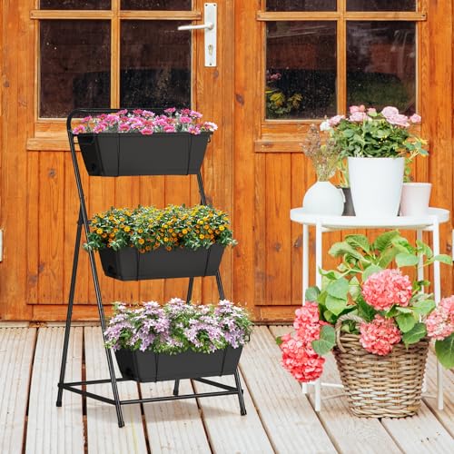 Raised Garden Bed 3 Tier Vertical Garden Planter Elevated Planter Boxes Outdoor Herb Planter with Drainage Holes Removable Tray for Patio Balcony Porch Black - color: Black