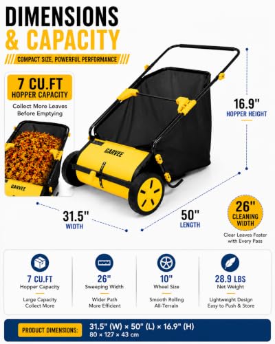 26 Inch Push Lawn Sweeper with 7 Cu. Ft. Large Mesh Collection Bag - size: 26 inch