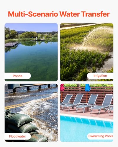 VEVOR Gas Powered Water Pump, 4 in, 422 GPM 8.3HP Semi Trash Water Transfer Pump Portable, Gasoline Engine with 25 ft Discharge Hose, Heavy Duty Frame, Cast Iron Impeller, for Irrigation, Ponds, Pools - size: 4in 8.3 HP 422GPM