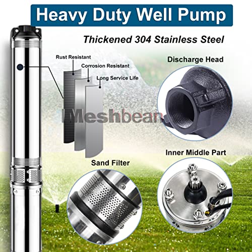 Submersible Well Pump, 1HP 220V Deep Well Pump, 37 GPM 257FT Lift,4"OD - size: 4"-1HP-220V