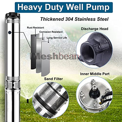 Submersible Well Pump, 1HP 220V Deep Well Pump, 37 GPM 257FT Lift,4"OD - size: 4"-1HP-220V