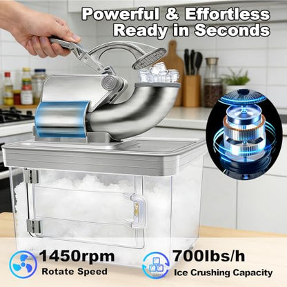 700lbs/h Snow Cone Machine Commercial Ice Shaver Dual Blade Stainless Steel
