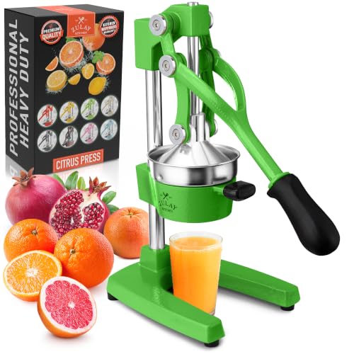 Zulay Kitchen Cast Iron Juicer - Heavy Duty Orange Juicer with Detachable Strainers for Easy Cleaning, Citrus Press for Citrus Fruits, Perfect for Bartenders, Juice Lovers & Health Enthusiasts - color: Lime Green, size: Cast Iron Juicer