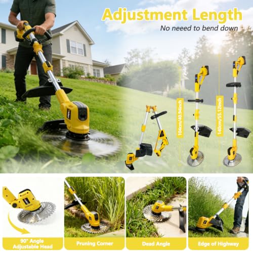 3-in-1 Cordless Weed Wacker, Electric Grass Trimmer with 2x4.0Ah Battery - color: Yellow