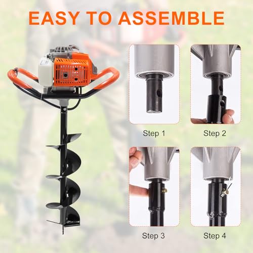 72CC Gas Powered Post Hole Digger with 3 Drill Bits (4", 6", 12") & 2 Ext - style: 72CC+3 auger(4"6"12")+2 Stroke