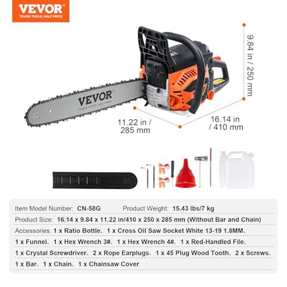 VEVOR Gas Chainsaw 58CC 2-Cycle 20 Inch 3.22HP Gasoline Powered Chainsaw - size: 58CC-20inch