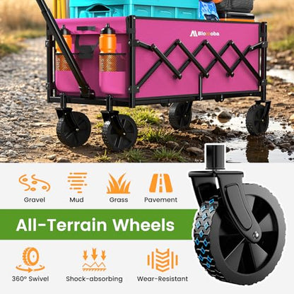 Blomoba 35" Extra Long Folding Wagon with Adjustable Handle & Wheels, Pink - color: Pink
