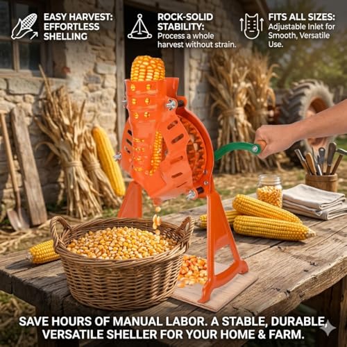 Corn Sheller, Corn Stripper Manual Hand Crank Steel Corn Thresher with Stand Heavy Duty for Farm & Home Use