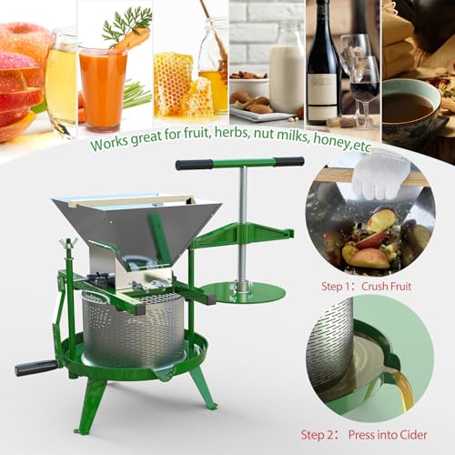Green Fruit Wine Press 2.38 Gal - Heavy-duty T-Handle & Cross-beam, Stainless Steel Juice Maker for Apple, Grape, Home Brewing - color: Green, size: 2.38 Gallon