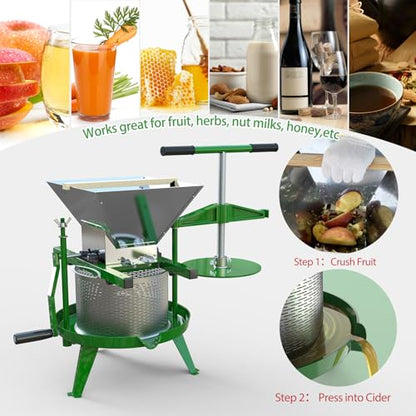 Green Fruit Wine Press 2.38 Gal - Heavy-duty T-Handle & Cross-beam, Stainless Steel Juice Maker for Apple, Grape, Home Brewing - color: Green, size: 2.38 Gallon