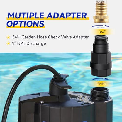Acquaer 1/3 HP Automatic Submersible Water Pump, 2160 GPH Sump Pump, 115V - color: Black