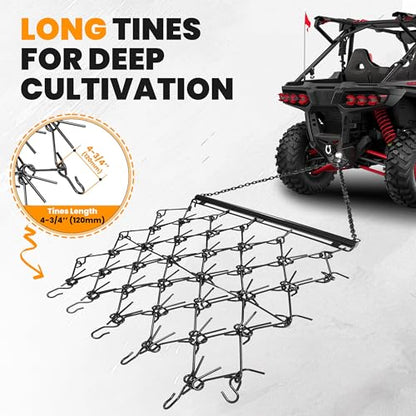 ECOTRIC Drag Chain Harrow 4'W x 4'L Compatible with UTV Lawn Garden Tractor