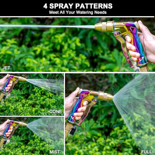 ESOW Heavy Duty Hose Nozzle, High Pressure Metal, 4 Patterns, Rainbow - color: Rainbow