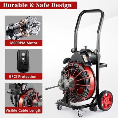 Winado Drain Cleaner Machine, 100 ft x 1/2 in Sewer Auger for 1-4 in Pipes