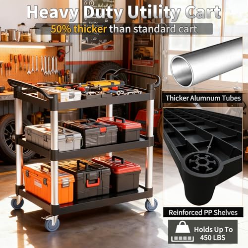 Utility Cart with Tangle-Free Wheels, Large Size 3 Tier Restaurant Cart - size: 40"×20"×38" L