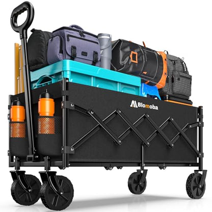Blomoba 35" Extra Long Folding Wagon with Adjustable Handle & Wheels, Black - color: Black