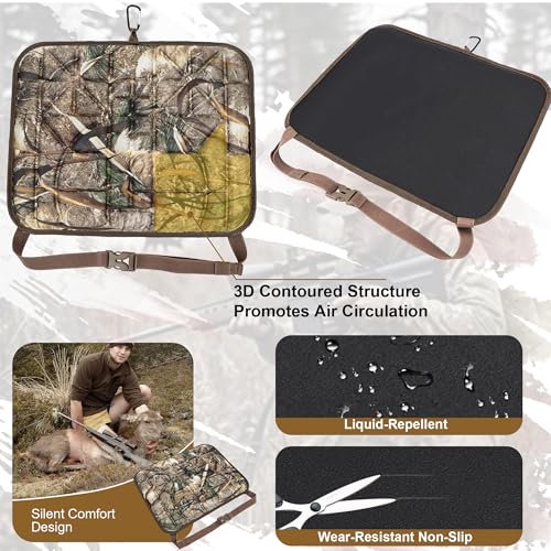 Hunting Seat Cushion, Silent Memory Foam Pad for Tree Stand & Saddle - color: Stealth Reed Camo