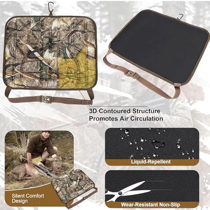 Hunting Seat Cushion, Silent Memory Foam Pad for Tree Stand & Saddle - color: Stealth Reed Camo